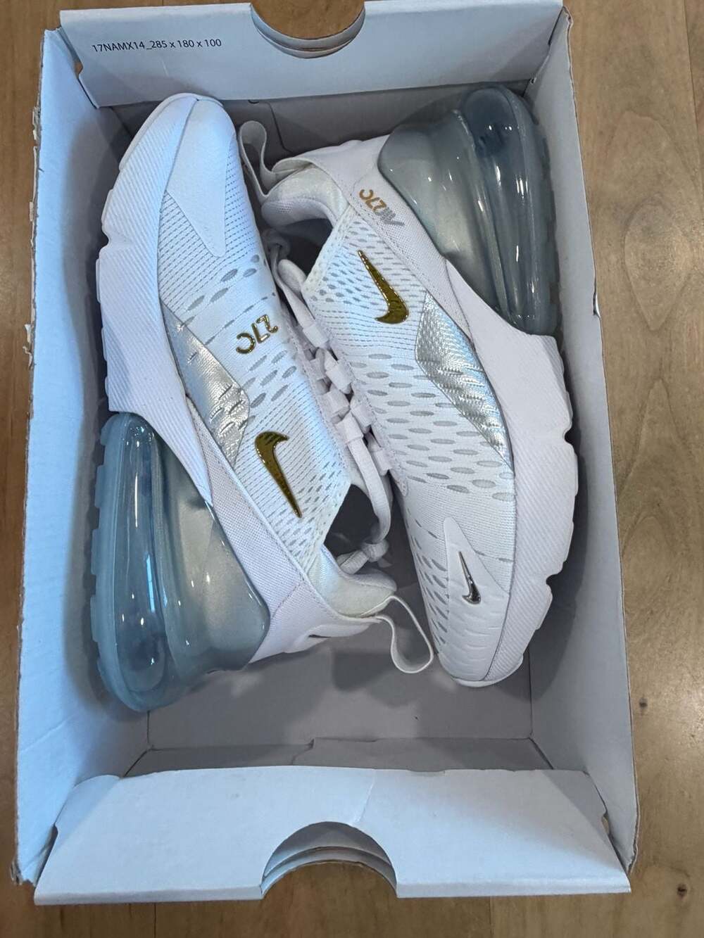 Nike Air Max 270 ESS White Metallic Gold Women's Sneakers DM3080-100 - Picture 3 of 10